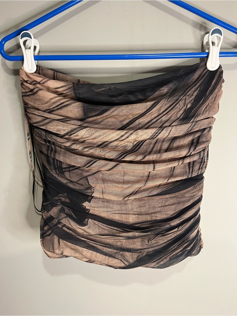Zara Ruched Strapless Top in Beige and Black